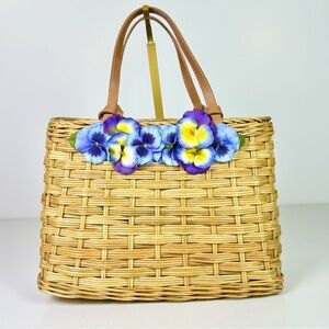 Kate Spade New York Straw Bag with Leather Top Handles NEW
